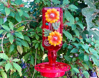 Hummingbird Feeder, Metal Sunflower, Jack Daniels Bottle, Mosaic Glass, Large Bird Feeder, Gift for Mom, Garden Art, Bird Lover Gift