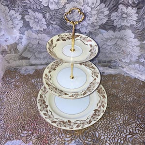 Vintage China Tiered Cake Stand, Tea Party Cupcake Tray, Macaroon Server