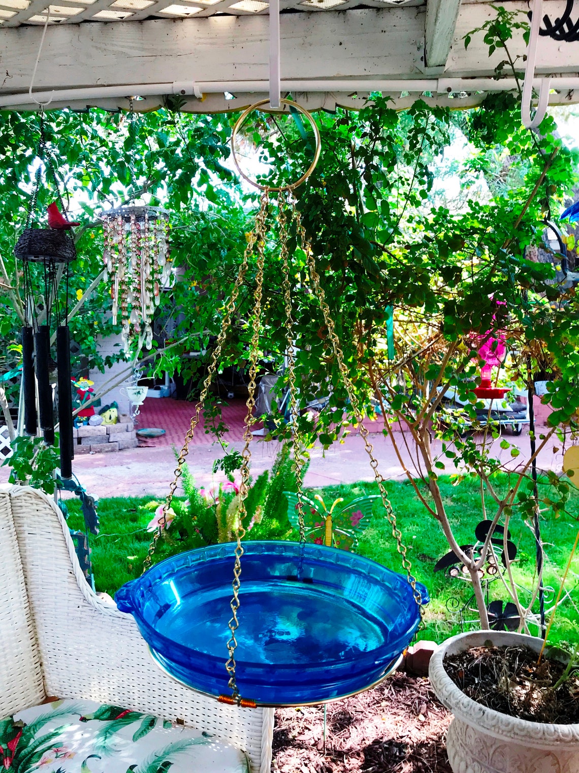 Bird Bath Bird Feeder Hanging Bird Bath Glass Pie Plate Etsy