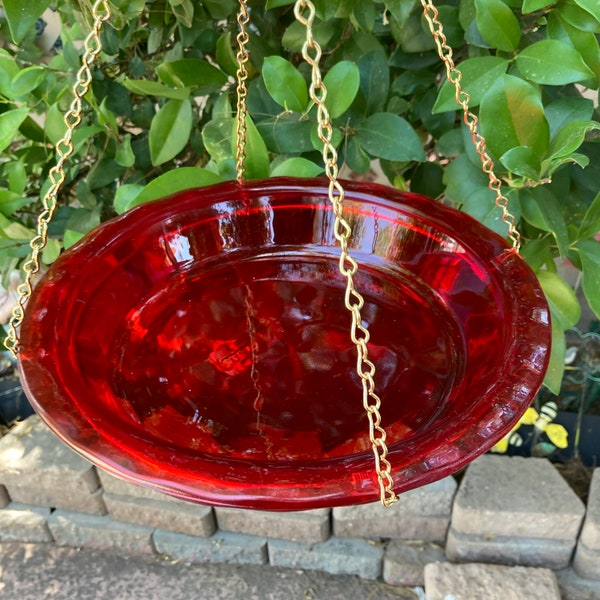 Bird Bath, Bird Feeder, Hanging Bird Bath, Glass Pie Plate, Jack Chain, Macrame Hoop, Bird Lover Gift, Gift for Mom, Housewarming Gift