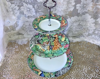 Vintage China Tiered Cake Stand, Tea Party Cupcake Tray, Macaroon Server