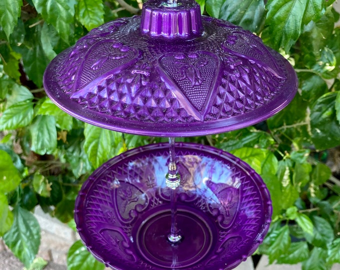 Bird Feeder, Seed Feeder, Bird Bath, Vintage Pressed Glass Plate, Plate