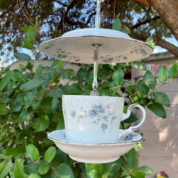 Vintage China Teacup Bird Feeder, Seed or Bird Bath