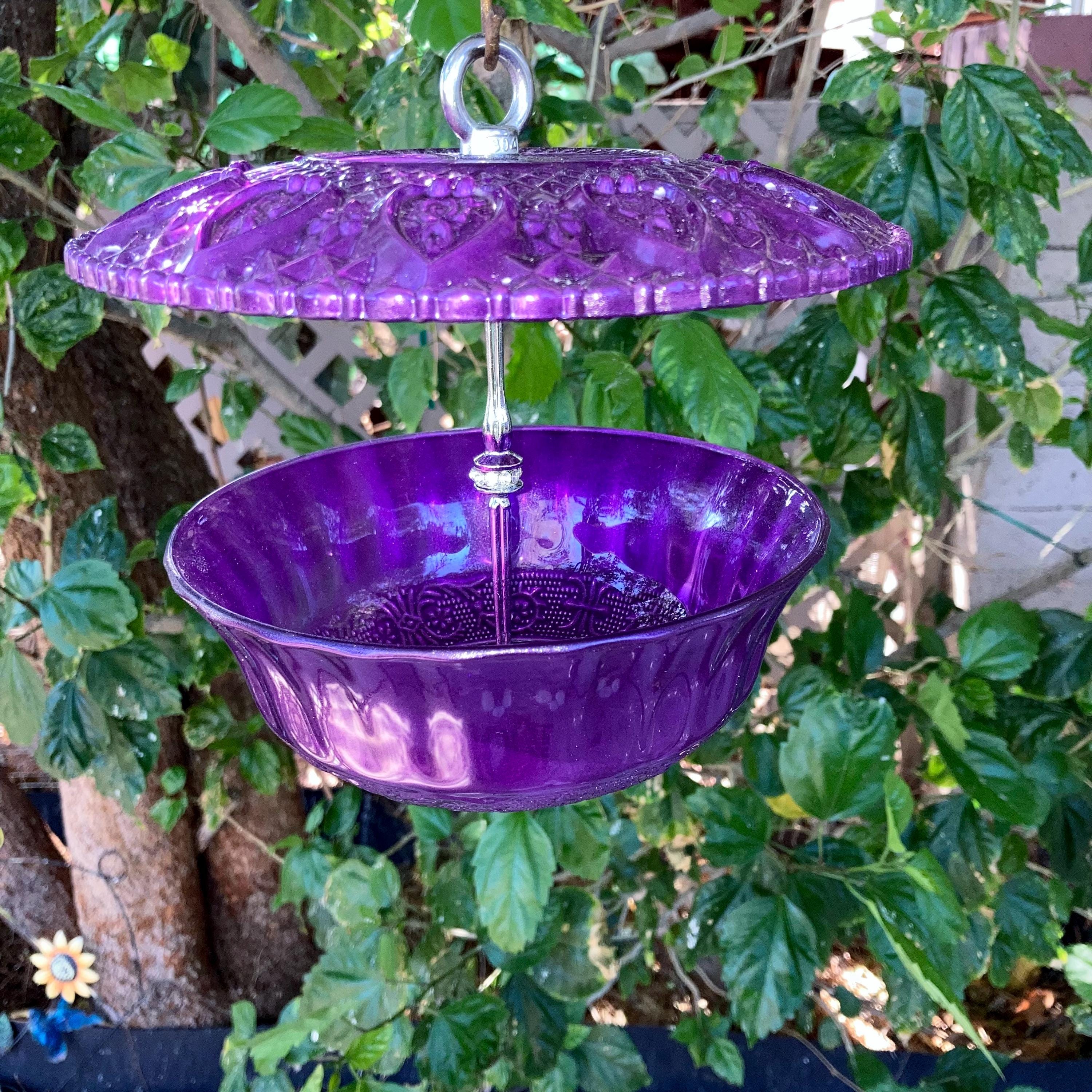 Bird Feeder, Hanging Seed Feeder, Bird Bath, Vintage Pressed Glass