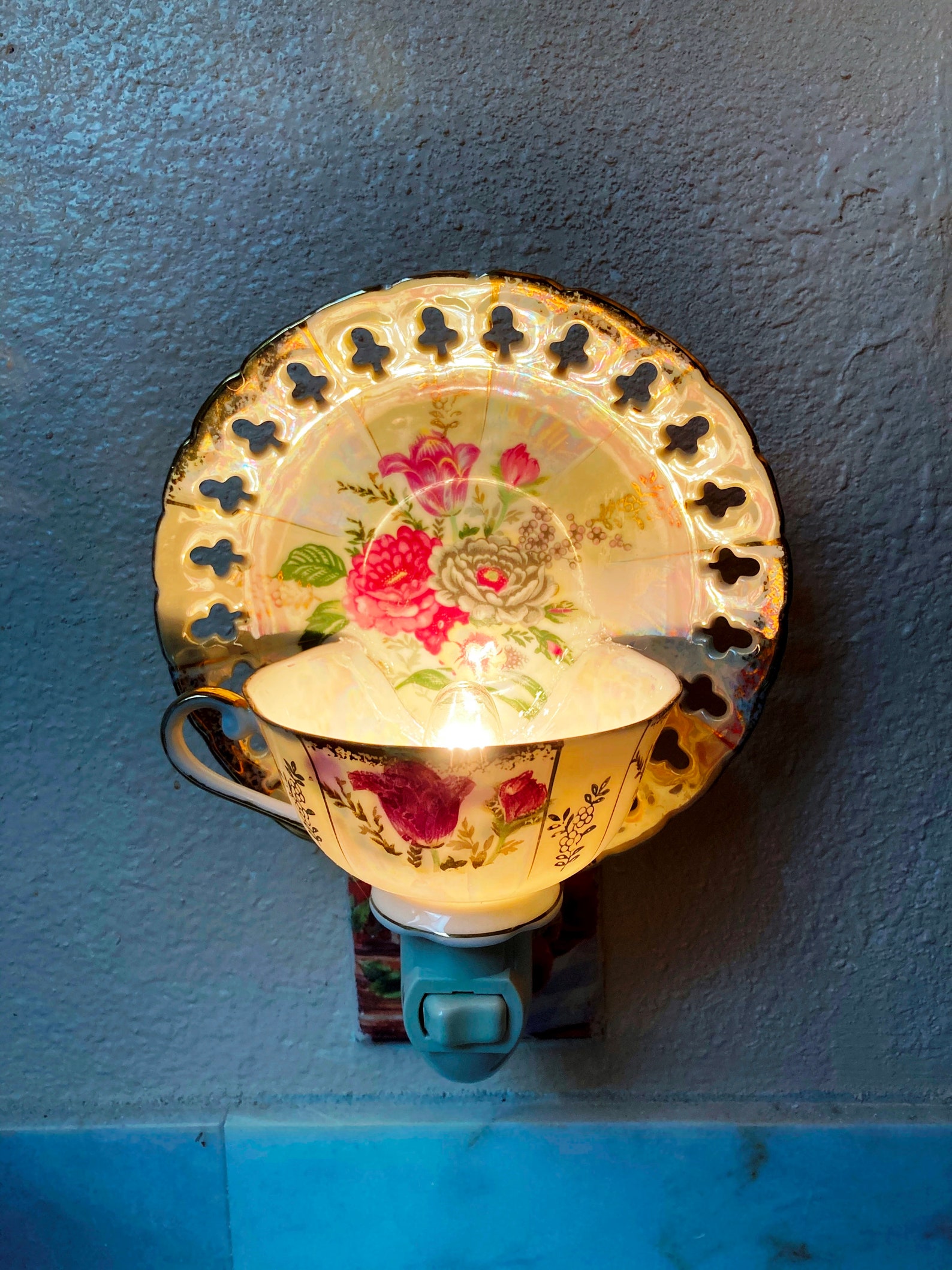 Tea Cup Night Light Bedroom Lamp Vintage Teacup and Saucer Etsy