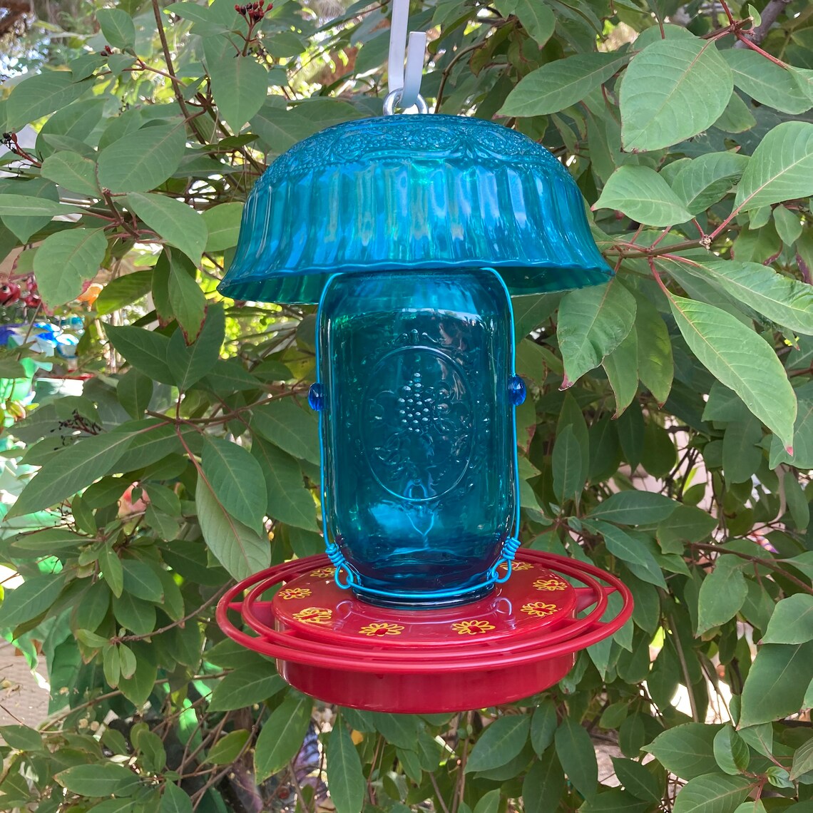 Mason Jar Hummingbird Feeder Pressed Glass Bowl Shade Rain Etsy