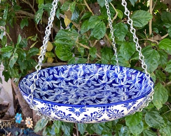 Bird Bath, Bird Feeder, Hanging Bird Bath, Glazed Stoneware Bowl, Jack Chain, Macrame Hoop, Bird Lover Gift, Gift for Mom, Housewarming Gift