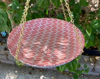 Hanging Bird Bath, Bird Feeders, 9 Inch Glazed Stoneware Bowl, Macrame Hoop