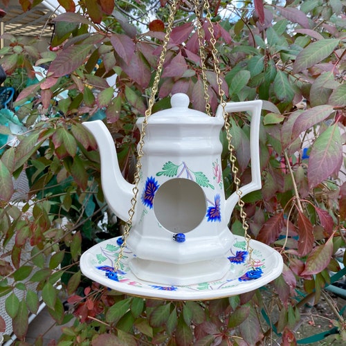 Teapot Bird Feeder Vintage China Tea Pot Bird Feeder Seed Etsy