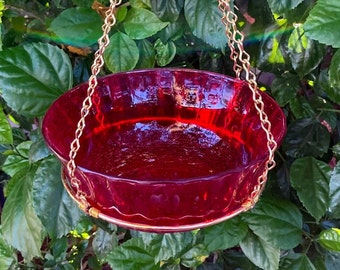 Vintage Pressed Glass Hanging Bird Bath: Oriole Feeder