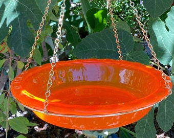 Bird Bath, Bird Feeder, Hanging Bird Bath, Glass Pie Plate, Oriole Feeder, Macrame Hoop, Bird Lover Gift, Gift for Mom, Housewarming Gift