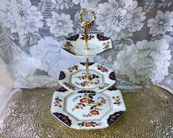 Cake Stand, Tiered Cake Stand, Cupcake Server, China Cake Stand, Macaroon Server, Tea Party Server, Gift for Mom, Housewarming Gift