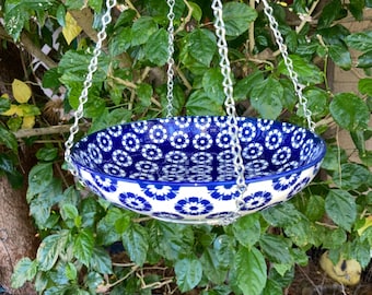 Bird Feeders, Hanging Bird Bath, Glazed Stoneware Bowl, Macrame Hoop
