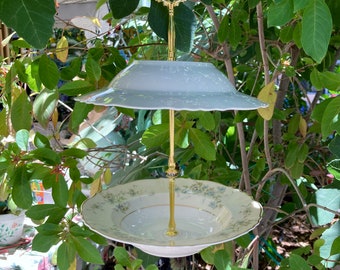 Vintage China Bird Feeder, Hanging Bird Bath, Garden Decor