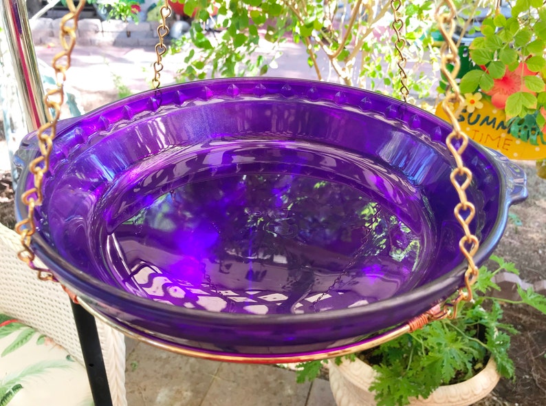 Bird Bath Bird Feeder Hanging Bird Bath Glass Pie Plate Etsy