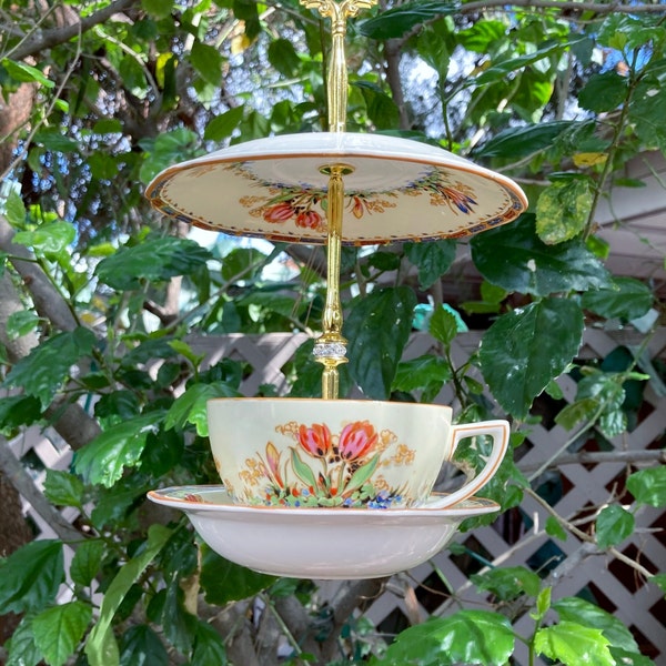 Tea Cup Bird Feeder, Thistle Feeder, Vintage China Teacup, Porcelain Bird Feeder, Backyard Bird, Bird Lover Gift, Gift for Mom, Housewarming
