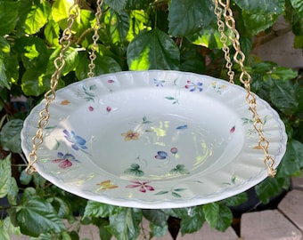 Bird Bath, Vintage China Bowl, Hanging Bird Feeder