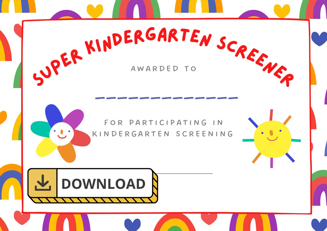Super Kindergarten Screener Certificate - Etsy