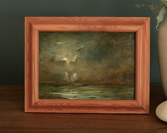 Ocean Moonlight oil painting, moonlight painting, sunset print, ocean print, ocean oil painting, seascape ocean art painting by Juan Bosco