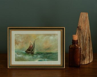 Rough sea sailing boat oil on wood, windy sea illustration, messy waves navigating ship artwork, nautical art, Ships and boats by Juan Bosco