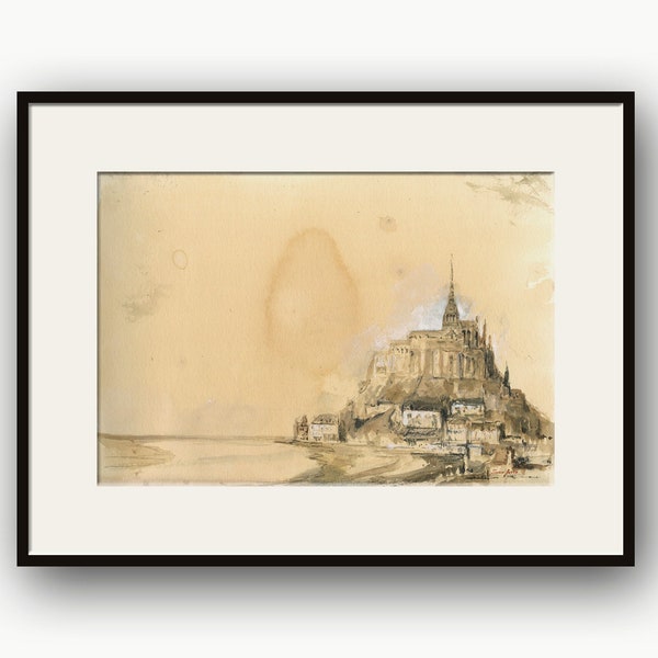 Le Mont Saint Michel, illustration du Mont Saint Michel, Mont Saint Michele France, Abbaye du Mont Saint Michel, art du village français de Juan Bosco