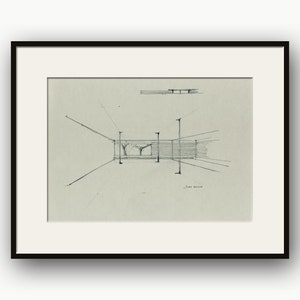 PRINT- Mies van Der Rohe look Architectural drawing, original pencil drawing on heavy paper and Print by Juan Bosco