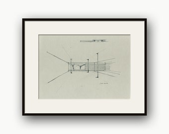 Mies van Der Rohe look Architectural drawing, original pencil drawing on heavy paper and Print by Juan Bosco