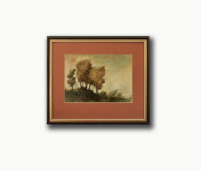 Antique look oil painting, barbizon school like forest, romantic group of trees, landscape oil painting, forest painting by Juan Bosco image 2