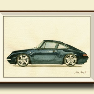 PRINT-Porsche 911 Carrera schwarz- Porsche Klassiker Carrera - Print Aquarell Malerei Kunst Auto Wandtattoo Auto Porsche - von