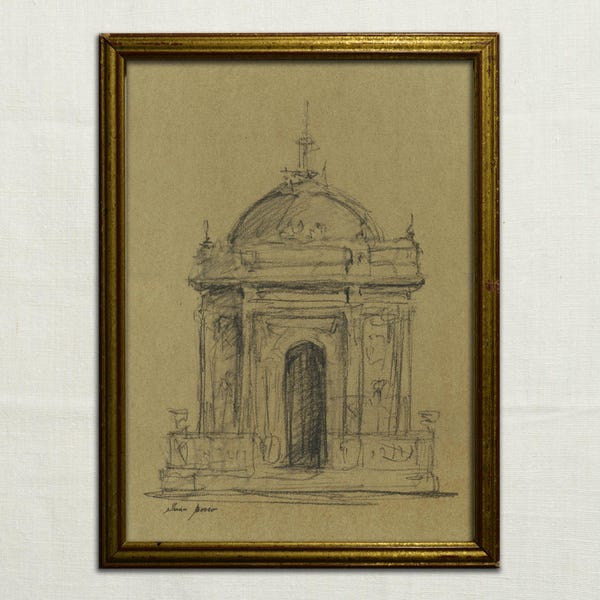 Original, NOT A PRINT - Architecture drawing, charcoal sketch, architectural art , classic house art wall, pencil artwork - Unframed art.