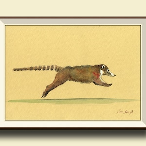 PRINT-Coati coatimundi animal - head painting watercolor PRINT coati art nursery forest animal decor - Art Print by Juan Bosco