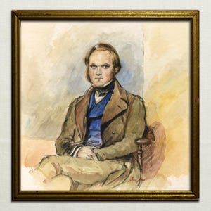 Charles Darwin portrait, Charles Darwin watercolor, Darwin drawing, Darwin painting, science painting, science portrait drawing - Juan Bosco