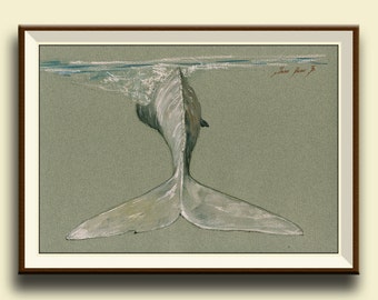 PRINT-Moby Dick- white Whale Sperm cachalot whale print artwork art print watercolor painting ocean blue whale - Art Print by Juan Bosco