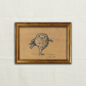Original, KEIN DRUCK – Eulenkunst, Eulen-Kohlezeichnung, minimalistische Eule, Eulenzeichnung, Eulenillustration, Eulen-Bleistiftzeichnung – Ungerahmtes Kunstwerk.