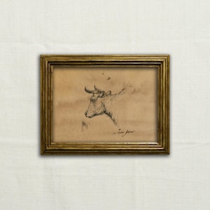 Original, NOT A PRINT - Cow art, cow charcoal sketch, minimalist cow drawing, French country side, cottage art, farmhouse art painting