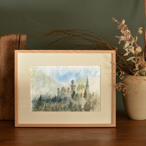 PRINT -Neuschwanstein painting, neuschwanstein Castle Bavaria Germany, German castle art, alps artwork, munich germany watercolor  .