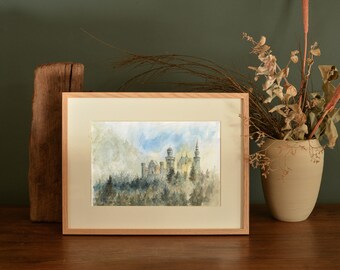 PRINT -Burg Neuschwanstein, Schloss Neuschwanstein, Alpen Malerei, München Aquarellbilder.