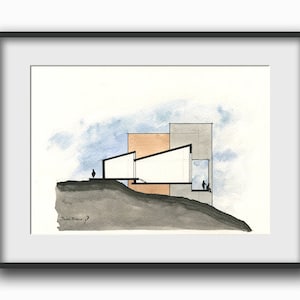 Architectonisch, - technische doorsnede plattegrondtekening - architect technisch aquarel illustratie - kunst Afdruk naar origineel door Juan Bosco