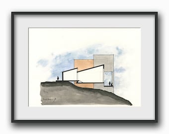 Architectural drawing - technical section plan drawing - architect technic watercolor illustration -art Print from an original by Juan Bosco