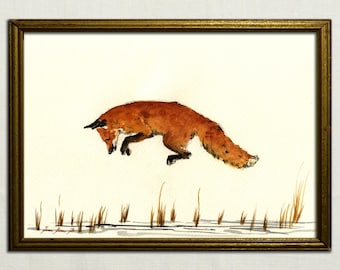 PRINT-Red fox  print watercolor painting art wall red fox head portrait - fox nursery kids room decor - fox art   - Art Print by Juan Bosco