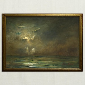 Ocean Moonlight oil painting, moonlight painting, sunset print, ocean print, ocean oil painting, seascape ocean art painting by Juan Bosco