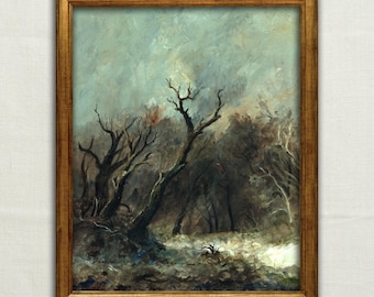 Real Oil Painting, NOT A PRINT - Classic Woodland art, dark trees painting, tree oil painting, country house art wall, vintage painting art.