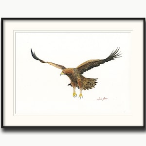 PRINT -Golden eagle painting, golden eagle bird art, golden eagle watercolor art wall bird portrait, eagle Print,  Art