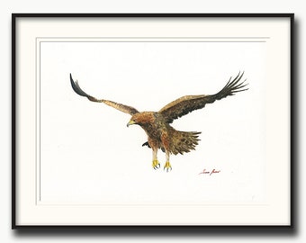 Golden eagle painting, golden eagle bird art, golden eagle watercolor art wall bird portrait, eagle Print,  Art  by Juan Bosco