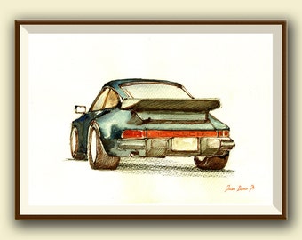 PRINT-Porsche 911 930 turbo - Porsche classic - print watercolor painting art wall car decal auto Porsche - art by Juan Bosco