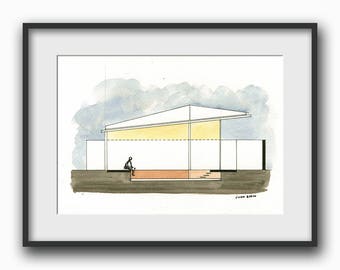 Architectural drawing - technical section plan drawing - architect technic watercolor illustration -art Print from an original by Juan Bosco