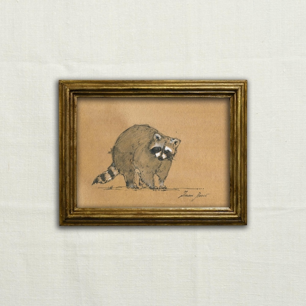 Originale, NON UNA STAMPA - Arte di procione, schizzo a carboncino di procione, procione minimalista, disegno di Procyon lotor, illustrazione di procione - Arte senza cornice.