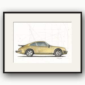 AFDRUKKEN- Klassieke Porsche 911 Turbo aquarel schilderij, Porsche illustratie, 911 Turbo artwork, Porsche aquarel tekenen, klassieke auto's van.