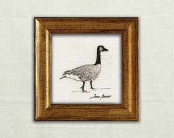 Original, NO UNA IMPRESIÓN: arte de ganso canadiense, boceto de ganso a carboncillo, ganso en miniatura, ilustración de dibujo de campo 4x4, arte de ganso canadiense a lápiz.