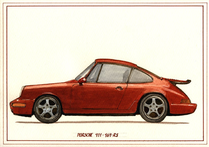 PRINT-Porsche 911 964 RS Porsche classic print watercolor painting art wall car decal auto Porsche art by Juan Bosco image 2